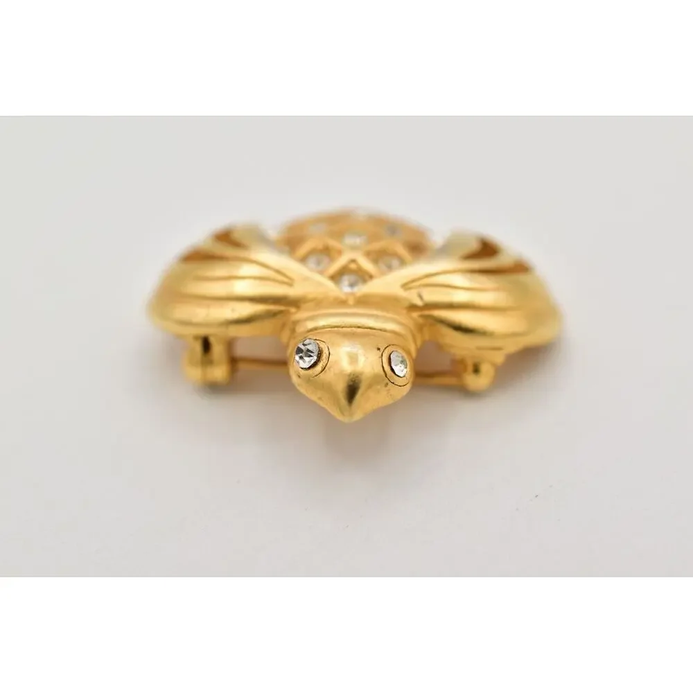 Swarovski Vintage Bee Bug Pin Brooch Brushed Gold Crystal Swan Signed 90s BinBG
